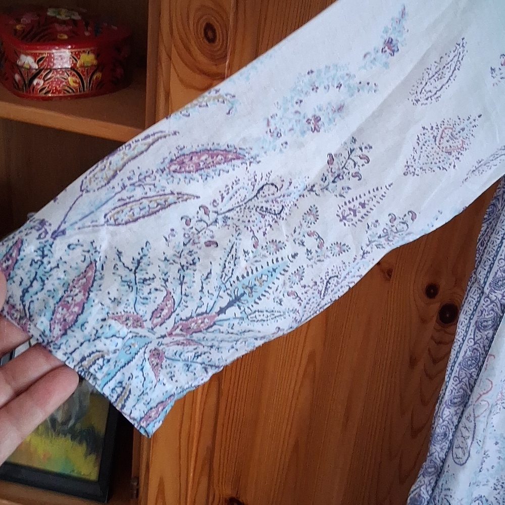 J. Jill Blue Lilac Blue Ombre Pastel Paisley Boho Coastal Tunic Blouse Size M - Picture 5 of 9